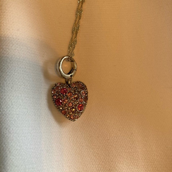 Fossil Pink crystals heart charm with chain 💖 - Picture 5 of 8